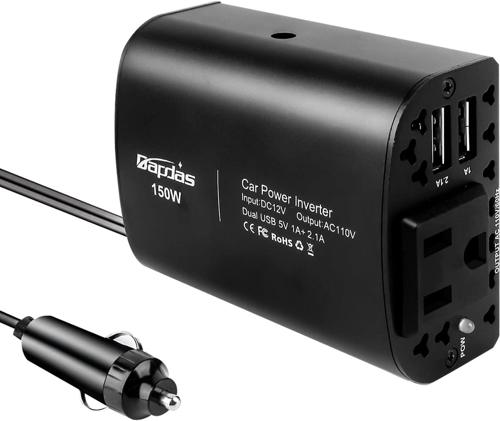 150W Car Power Inverter DC 12V to 110V AC 2 USB Ports Black Pack of 2 W528