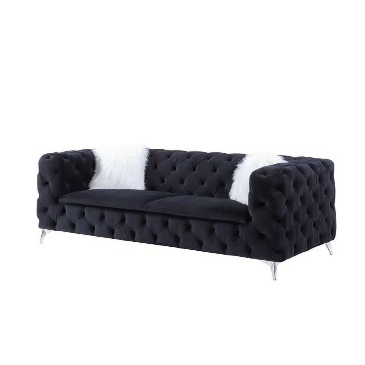 Black Velvet Sofa with Two Toss Pillows W2008