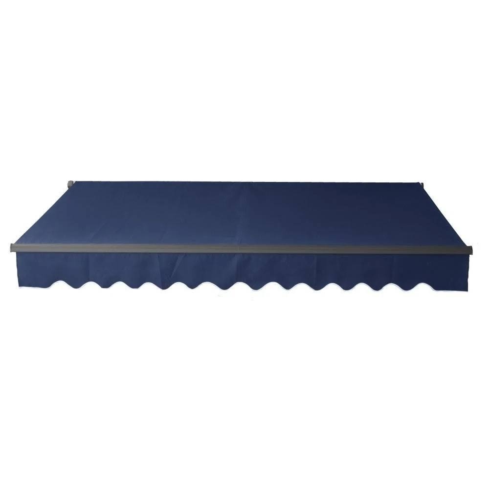 Black Frame Retractable Patio Canopy Awning Blue I969839