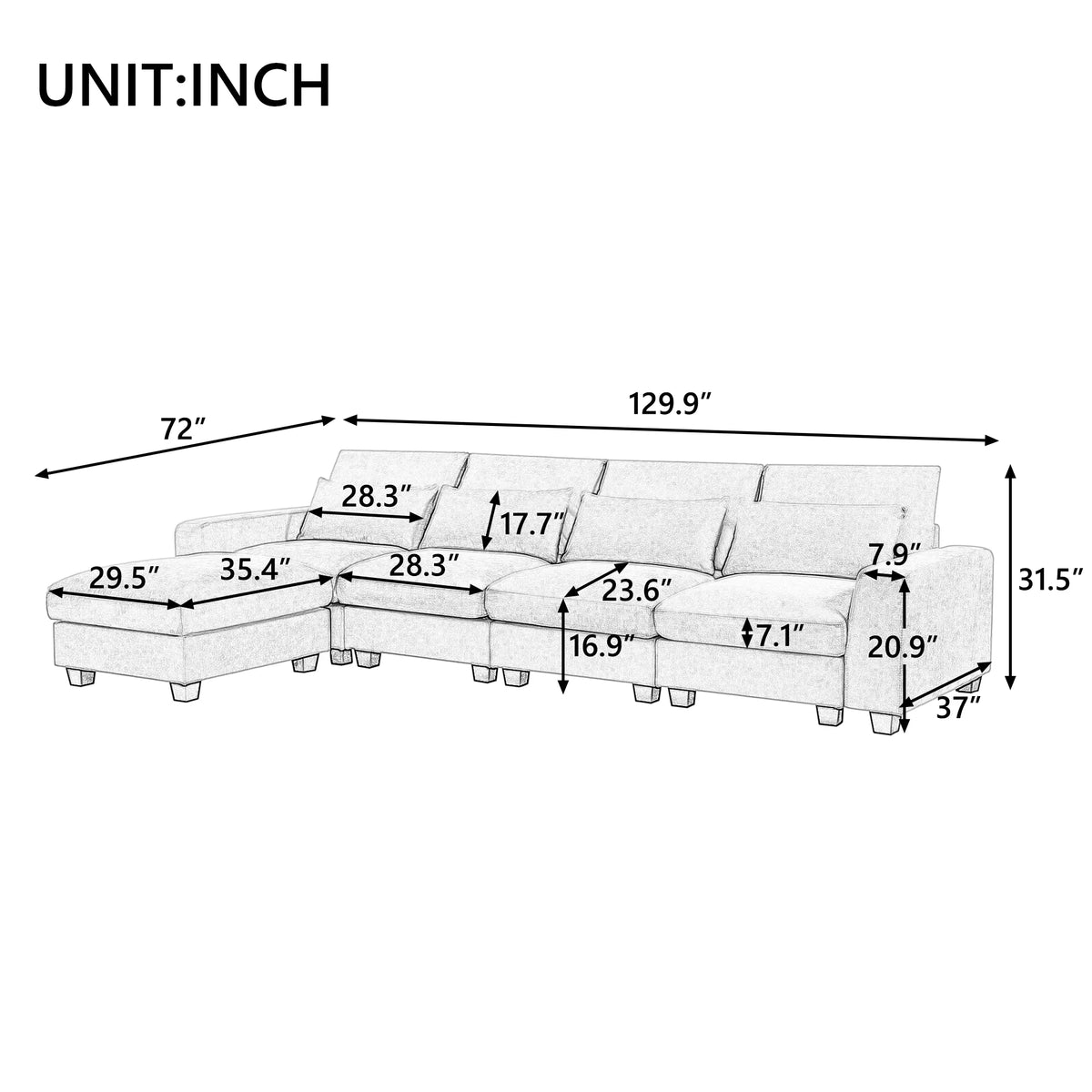Modern L-Shape Feather Filled Sectional Sofa with Reversible Chaise G36843
