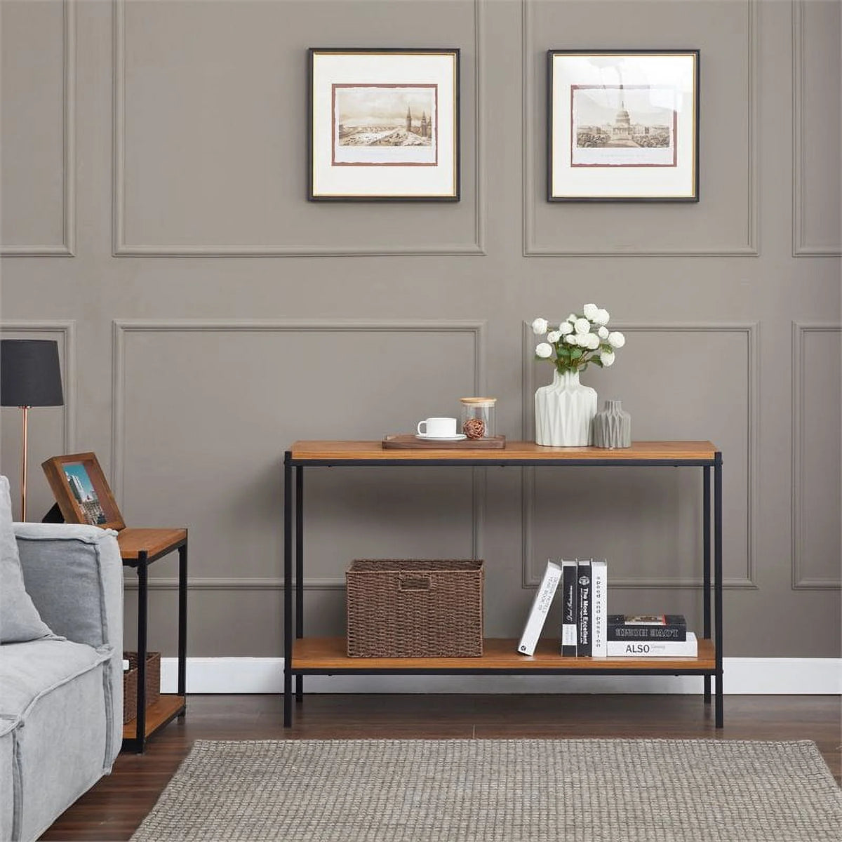 Oak Wood Console Table with Storage Shelf I666