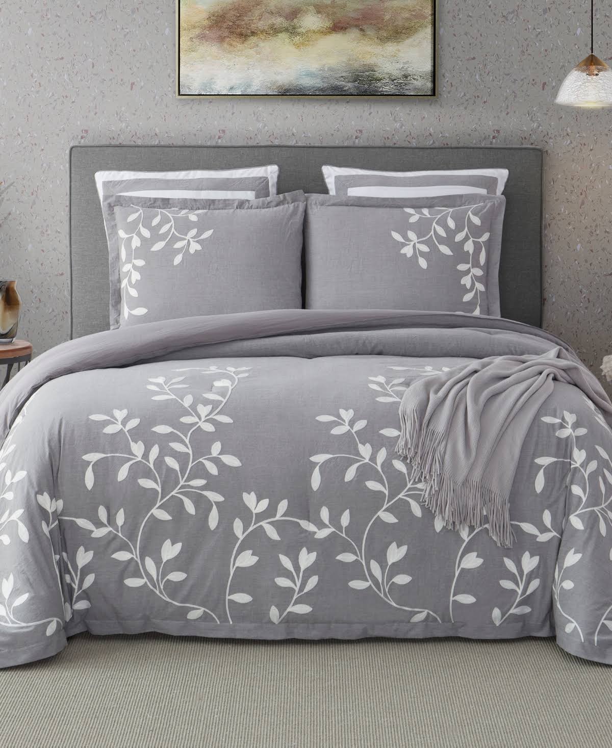 Queen Grey Chambray Cotton Comforter Set W98777