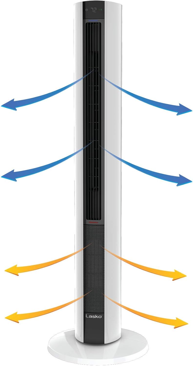 Black White 42 Inch Fan & Space Heater Combo Tower A2478