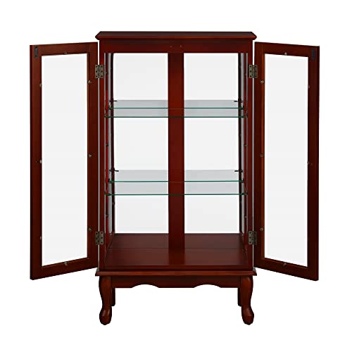 Oak Corner Curio Cabinet with Tempered Glass Doors D9734
