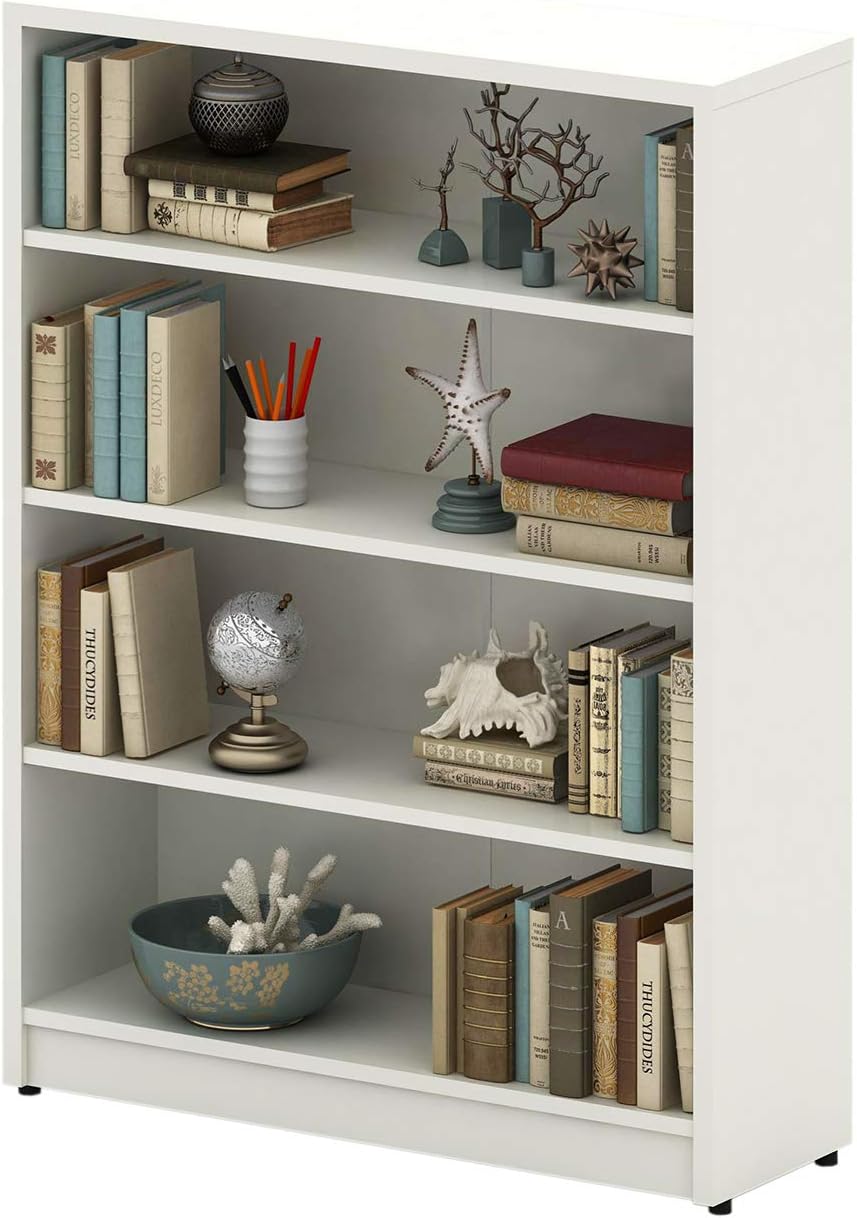 White 4-Shelf Wood Bookcase F470716