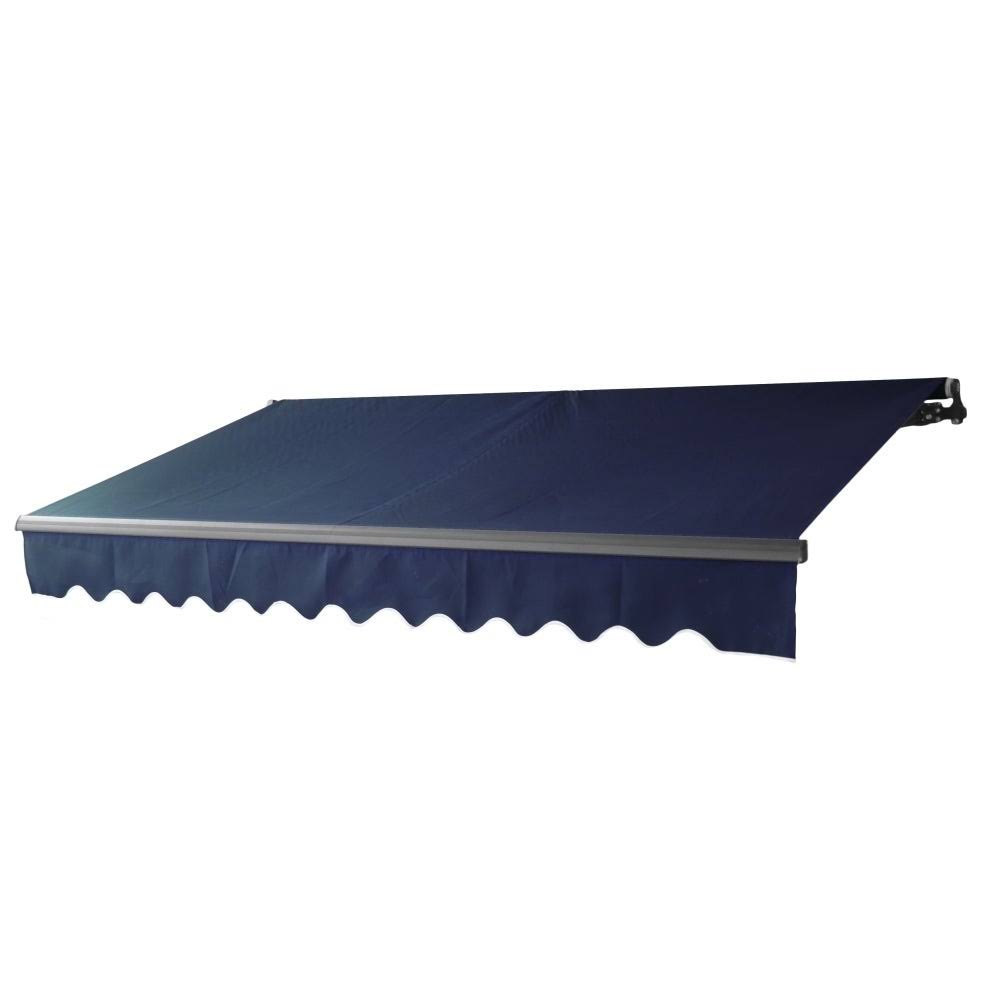 Black Frame Retractable Patio Canopy Awning Blue I969839