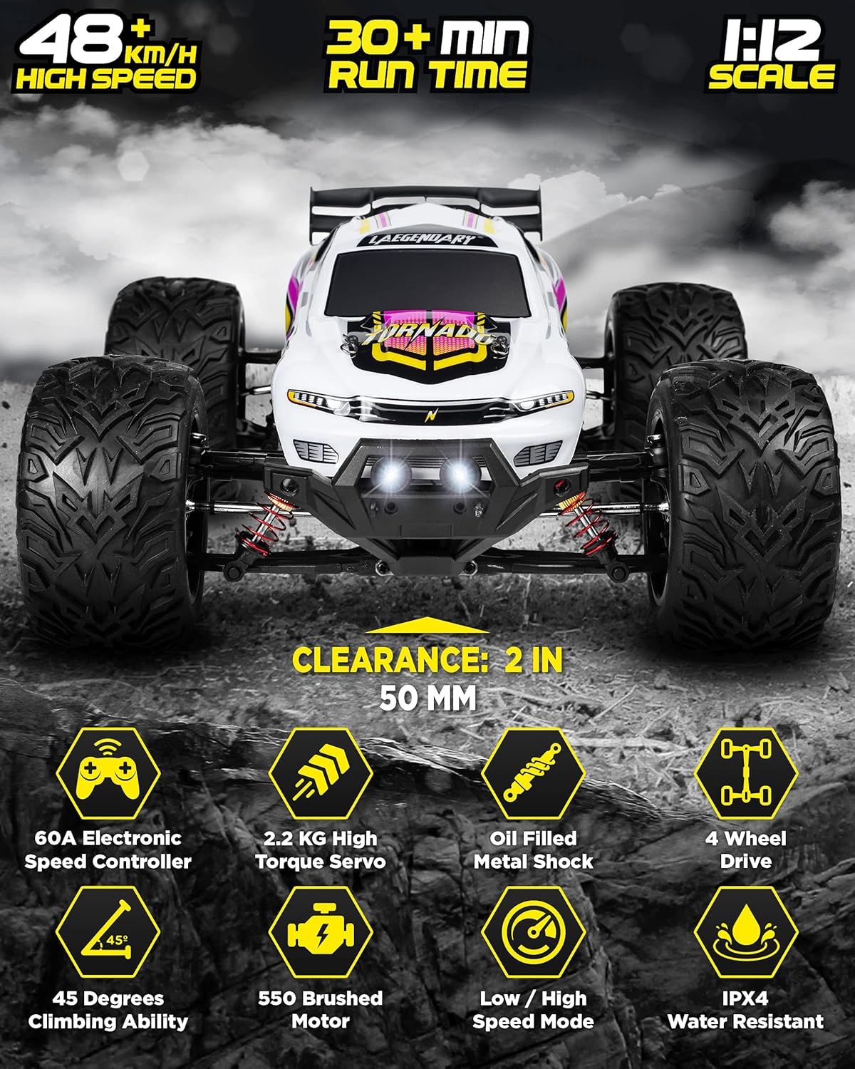 Purple Yellow 4x4 Off Road Waterproof RC Car E24407