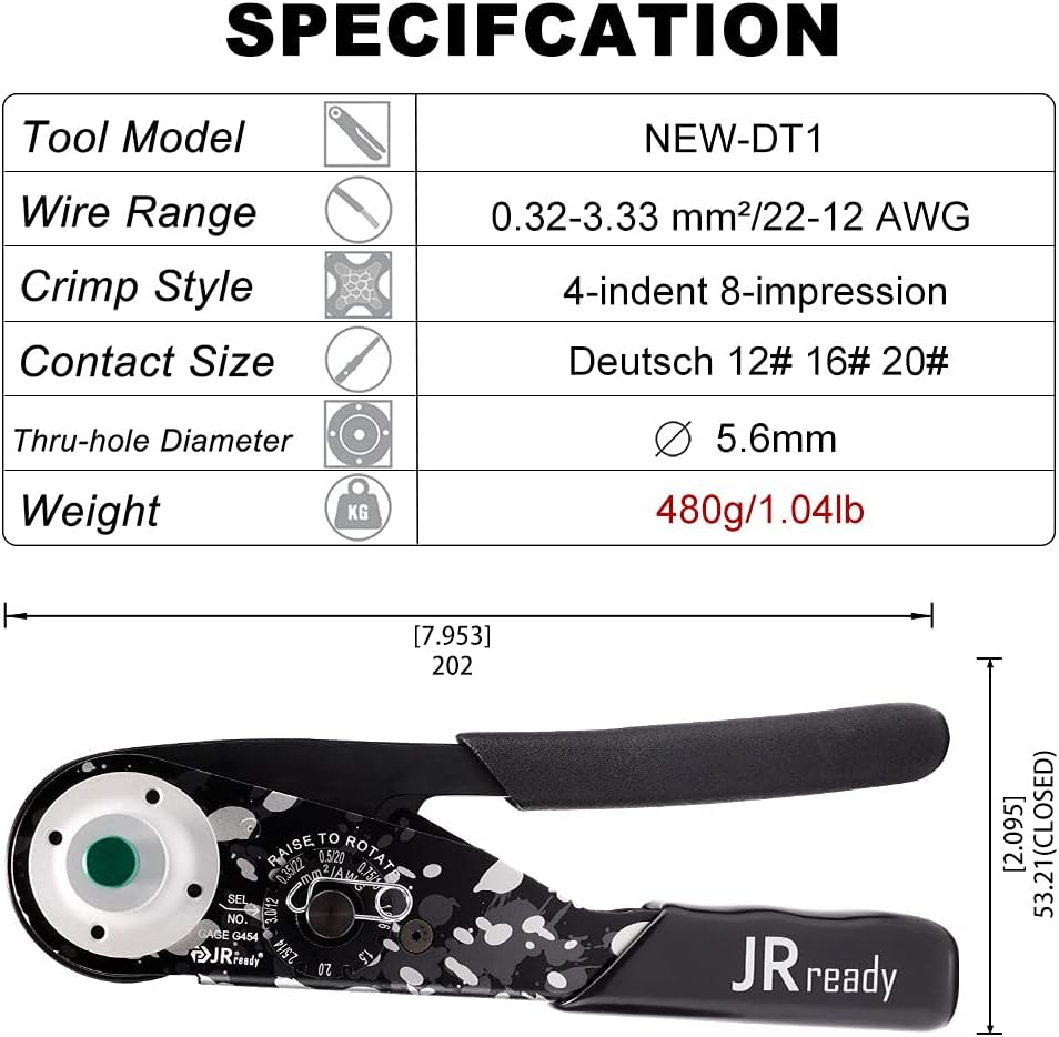 DT1 Crimping Tool KIT for Deutsch series connector solid contacts 12 to 22 awg F4556
