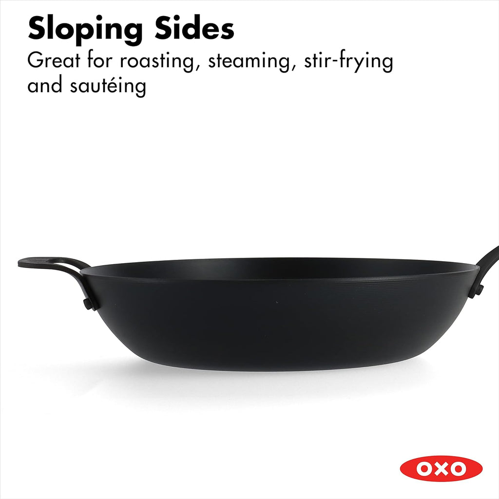 12 Carbon Steel Wok Pan with Silicone Handle Holder K51008