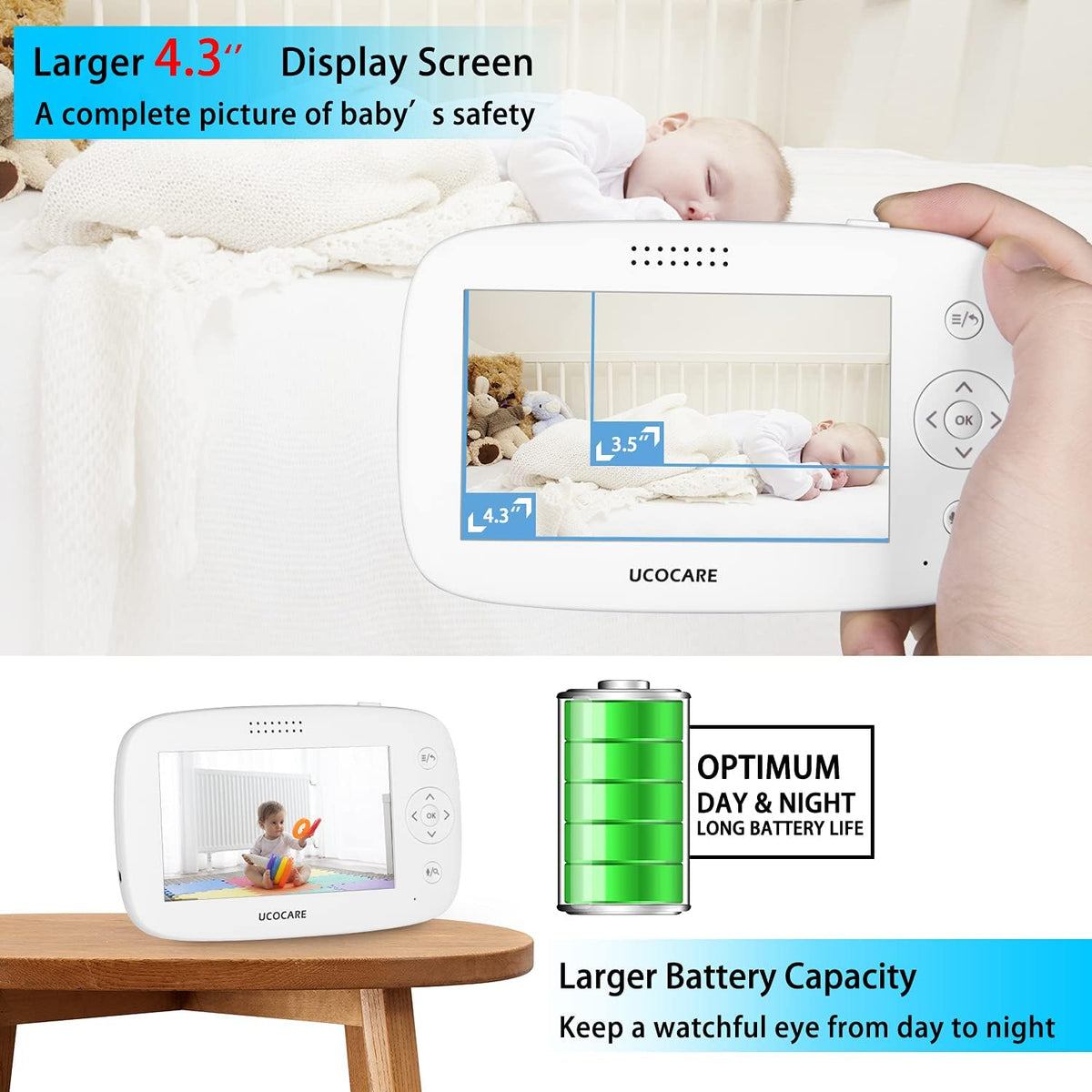 Baby Monitor with Camera and Audio, Night Vision, PTZ, Motion Detection, Temperature Monitor, 2-Way Talk B838284
