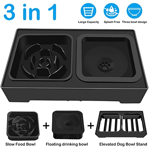 2-in-1 Elevated Slow Feeder Dog Bowls with Non-Skid Silicone Mat E3386