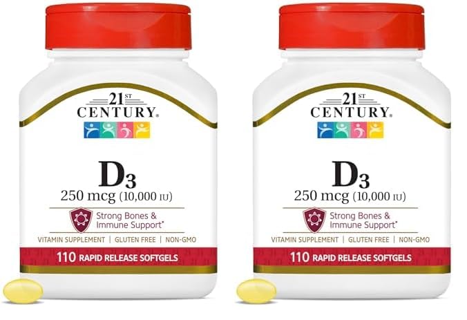 Vitamin D3 250 mcg (10,000 IU) Rapid Release Softgels, 110 Count E1906