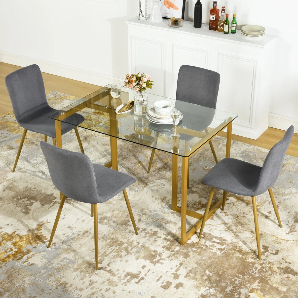 Velvet Dining Chairs Set of 4 Dark Gray Metal Legs Z70049