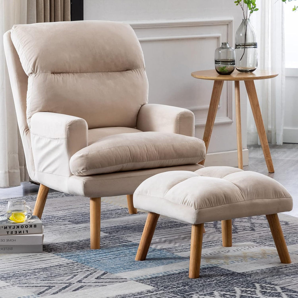 Beige Accent Chair with Ottoman C9546