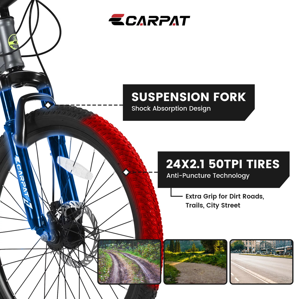 24 inch Kids Mountain Bike with Disc Brakes 21 Speed U955656