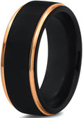 Tungsten Wedding Band Ring 8mm Black 18K Yellow Gold Plated Stepped Edge Polished Size 5.5 Y641167