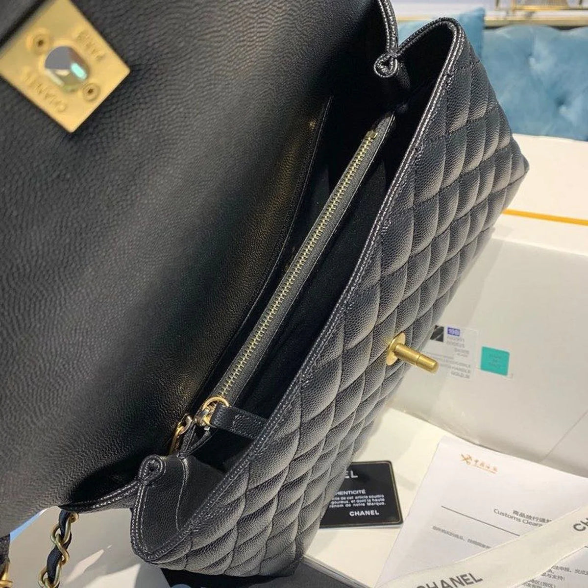 Black Large Flap Bag With Top Handle D1484