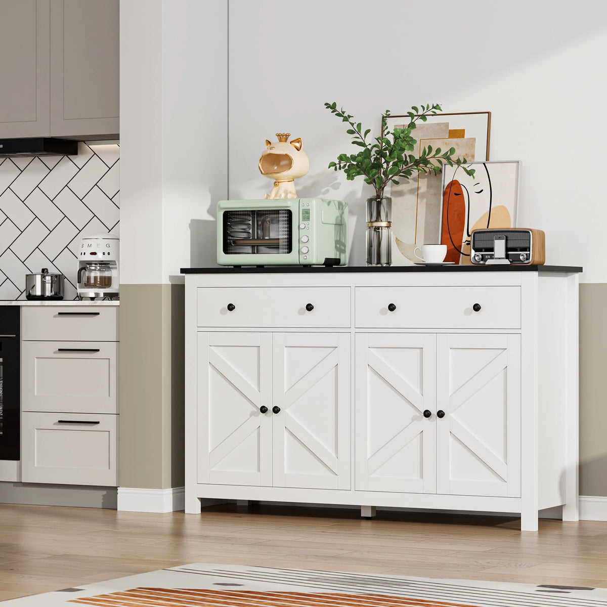 Brown 4-Door 2-Drawer Wood Buffet Cabinet G979