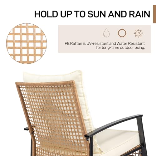 3-Piece Rattan Rocking Bistro Set with Cushions I101