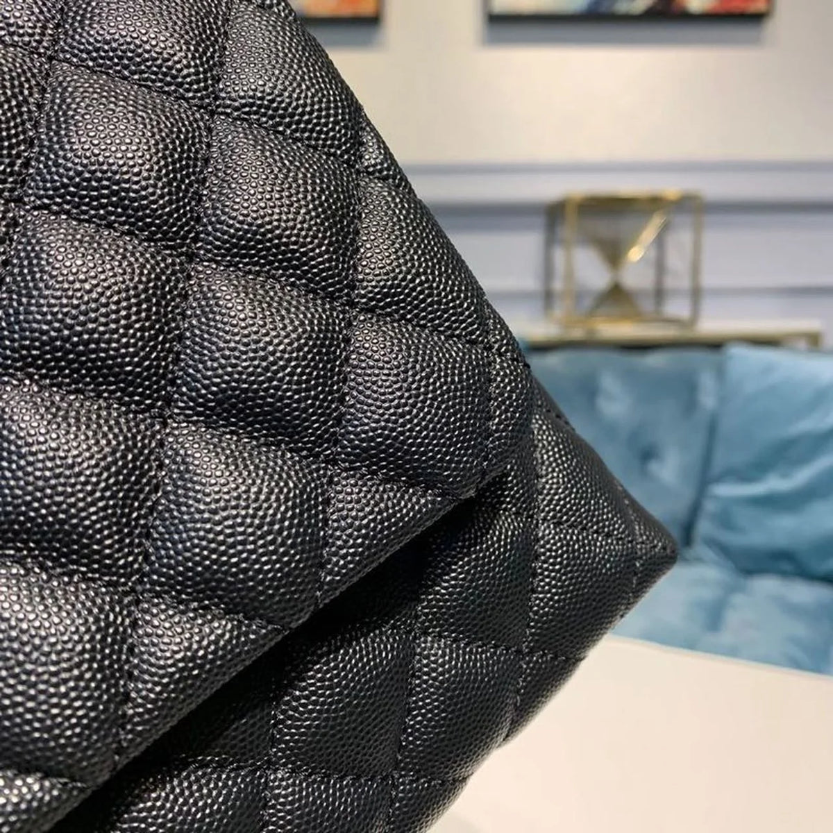 Black Large Flap Bag With Top Handle D1484