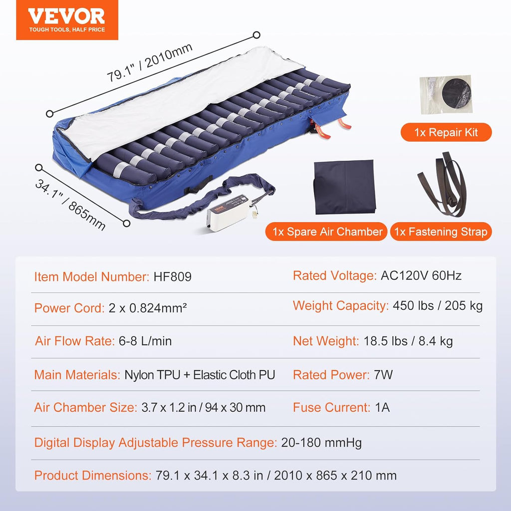 Alternating Air Pressure Mattress, Dual-Layer Pad for Hospital Beds, 450LBS Loading with Electric Quiet Pump D70681