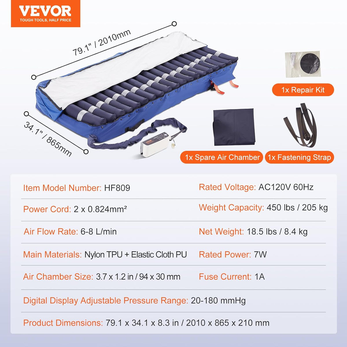 Alternating Air Pressure Mattress, Dual-Layer Pad for Hospital Beds, 450LBS Loading with Electric Quiet Pump D70681