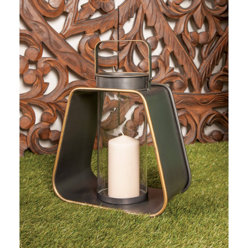Black Iron and Glass Candle Lantern F1813