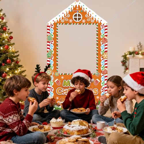 Christmas Photo Booth Backdrop Gingerbread House Banner K4373