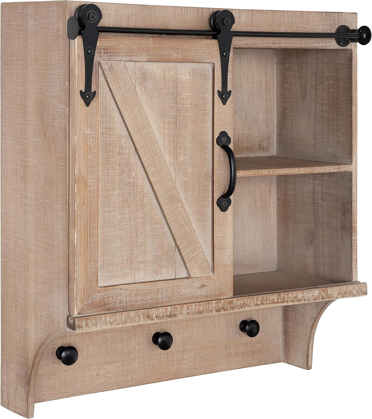 White Shabby-Chic Farmhouse Cabinet Wall Organizer with Sliding Barn Door and 3 Knobs T216