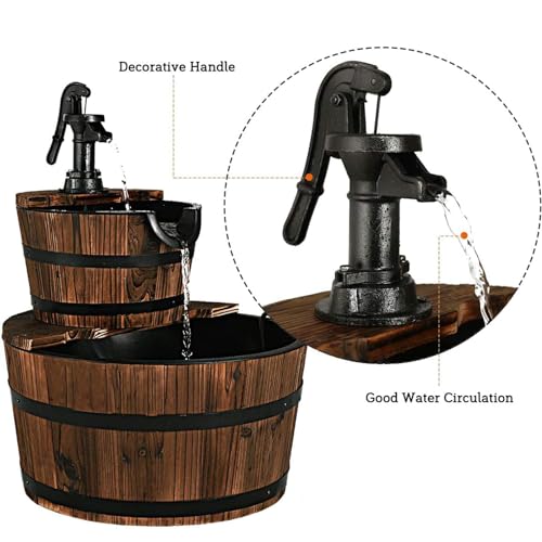 2-Tier Barrel Waterfall Fountain with Electric Pump L577121