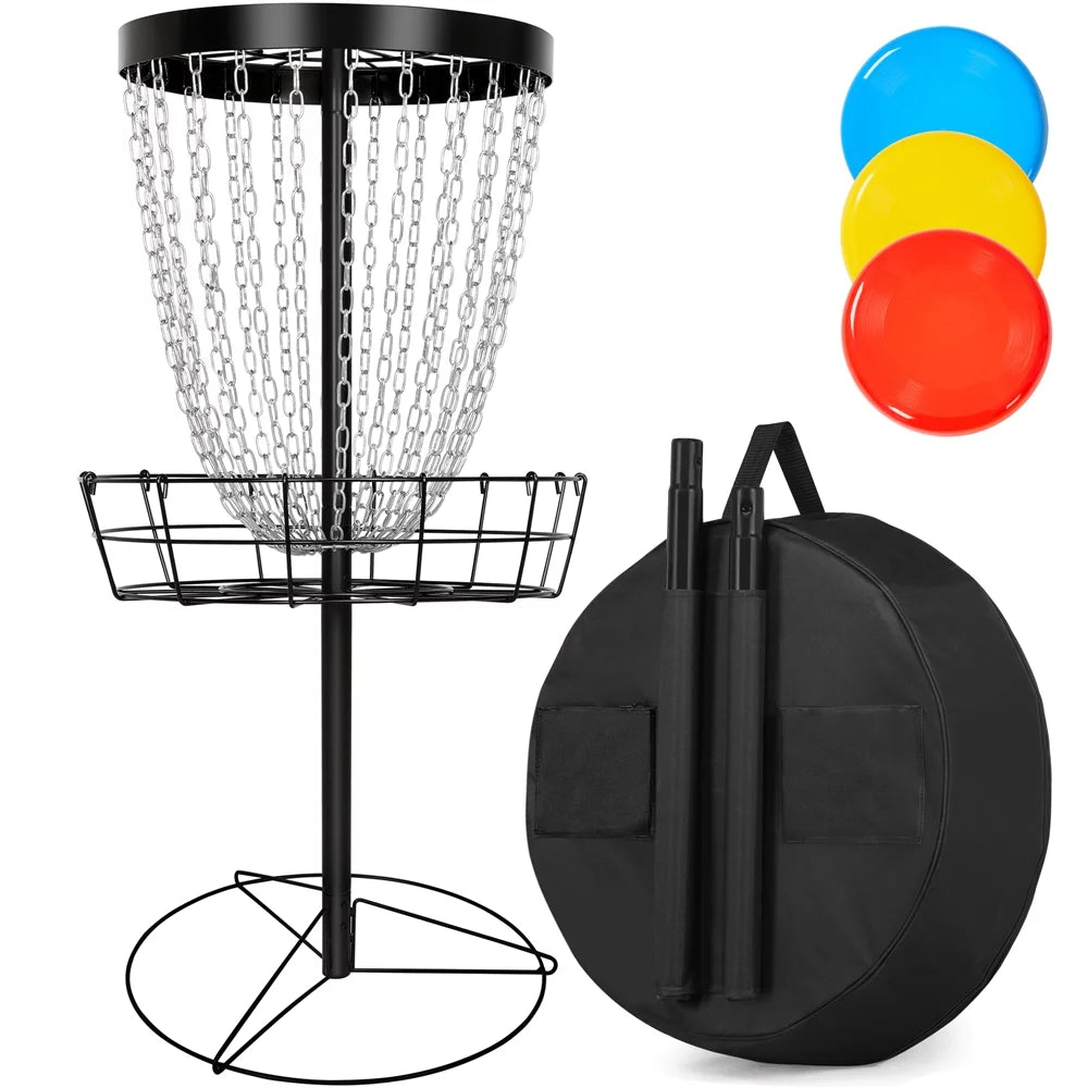 Black Disc Golf Goal with Carrying Bag and 3 Discs T460