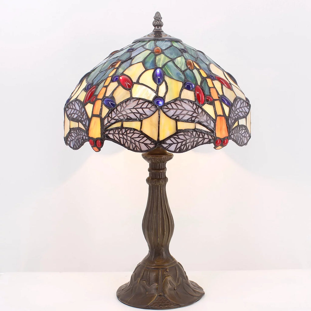 Sea Blue Yellow Stained Glass Dragonfly Style Table Lamp P57299