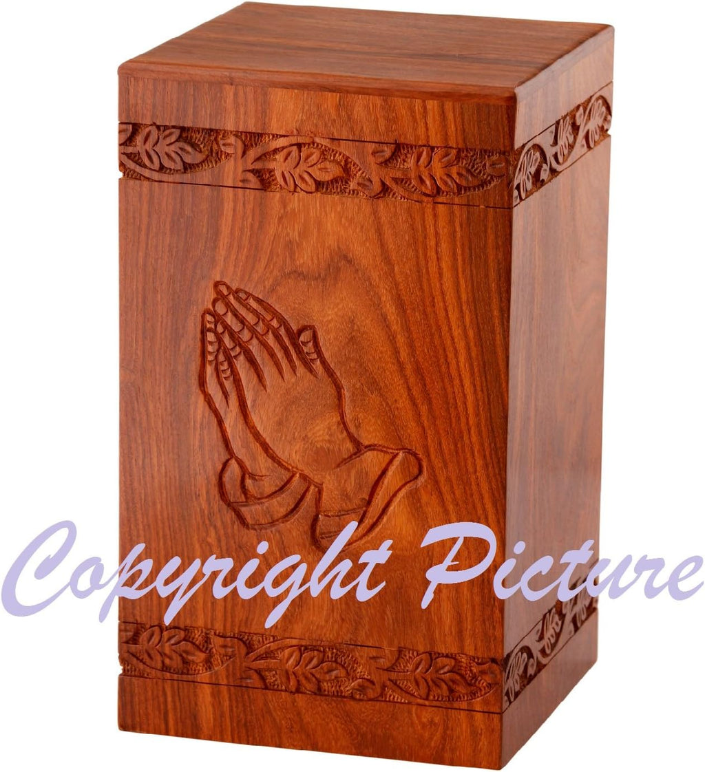 Solid Rosewood Cremation Urn with Hand-Carved Cross Design, Pack of 2 K959529