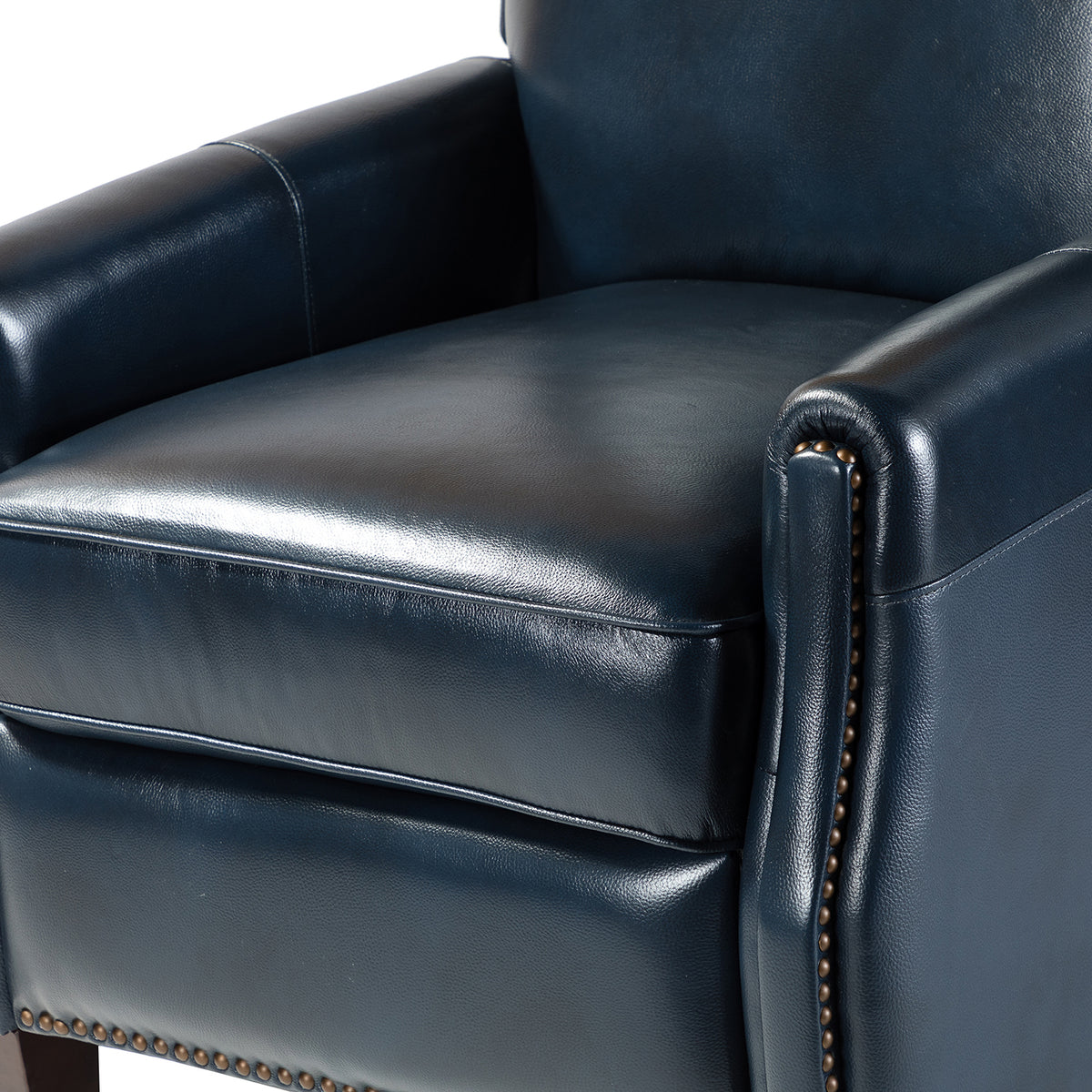 Navy Leather Recliner Armchair with Birch Wood Legs Z374533