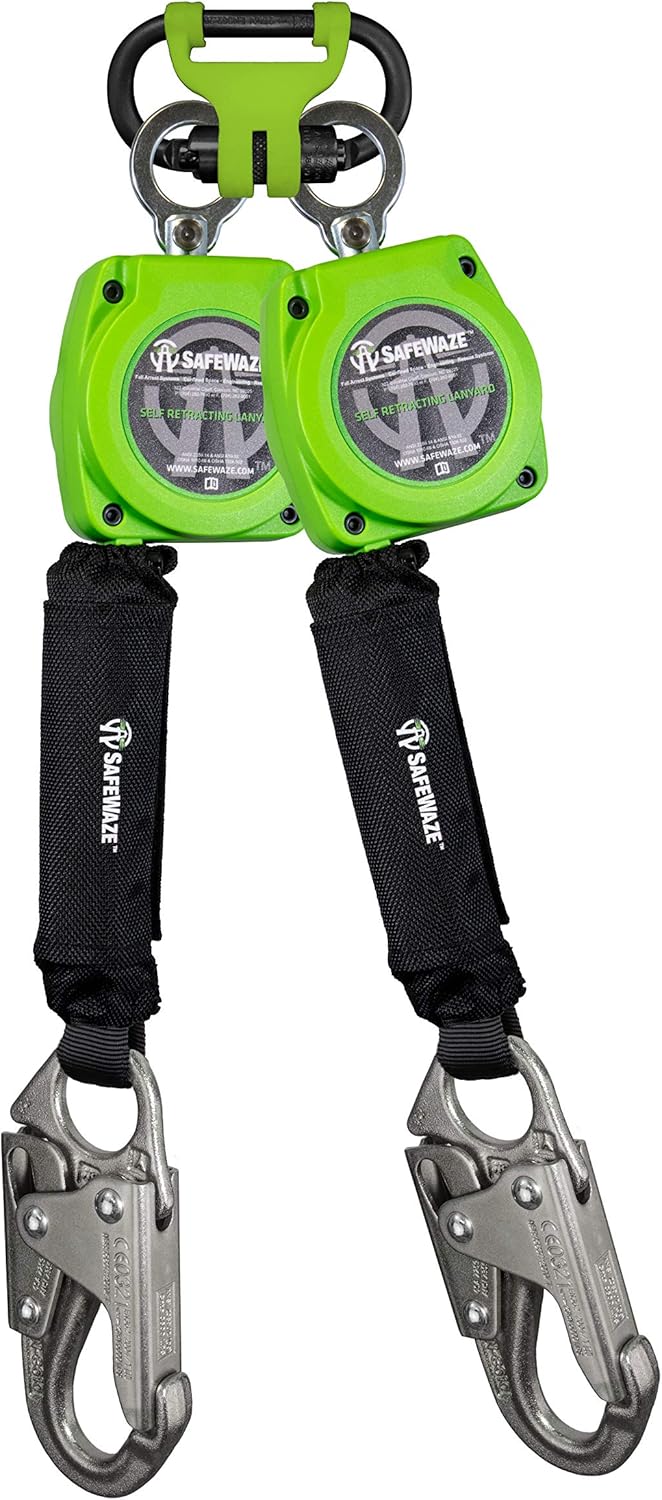 7 FT Dual Leg Web Retractable Lifeline with Aluminum Snap Hooks, Steel Carabiner F937084