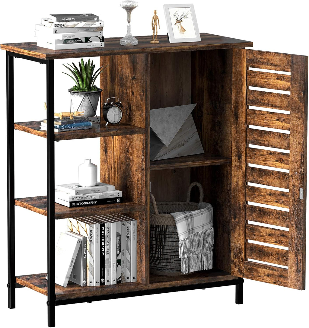 Dark Walnut Storage Cabinet with Metal Frame B821689