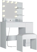 White Vanity Desk with Charging Station and Drawer C3241