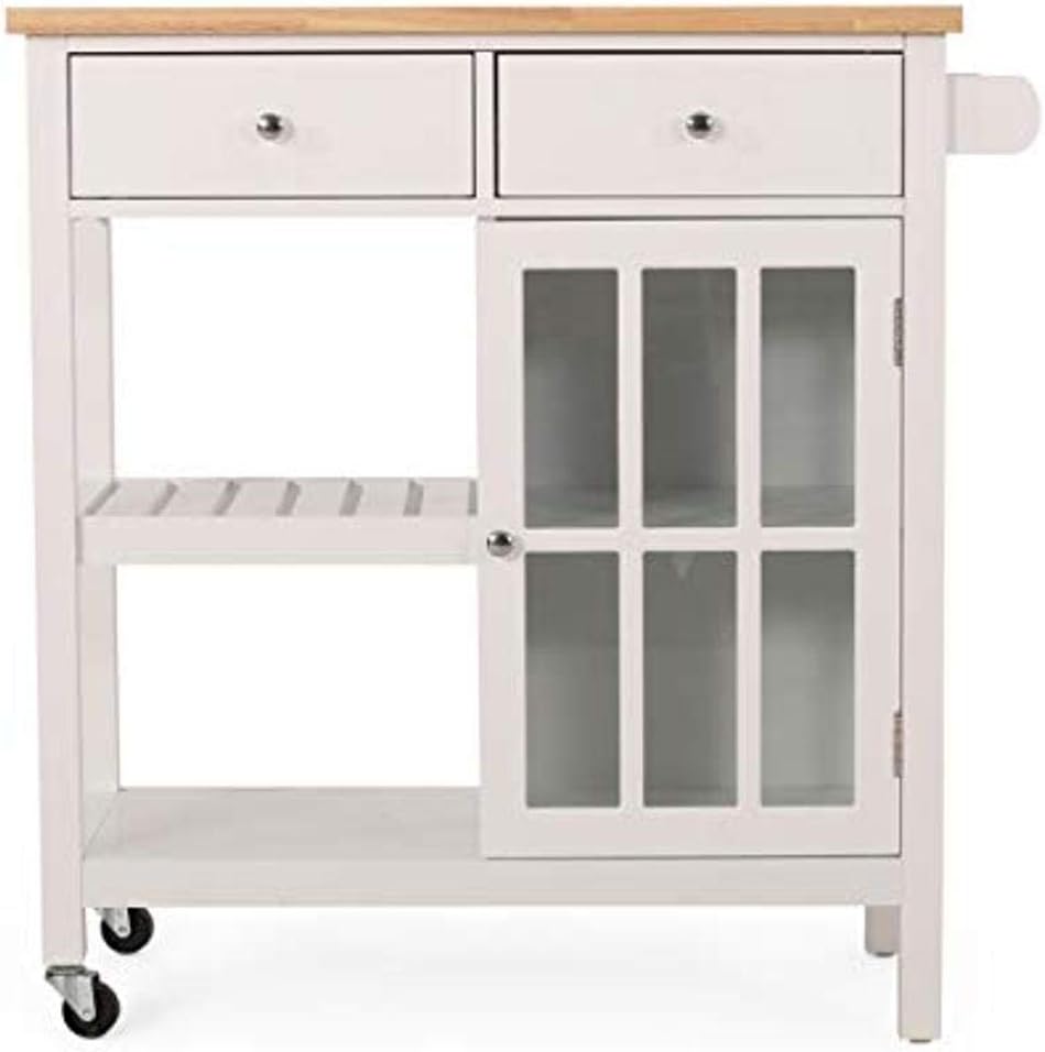 White and Natural Kitchen Cart with Wheels L69960