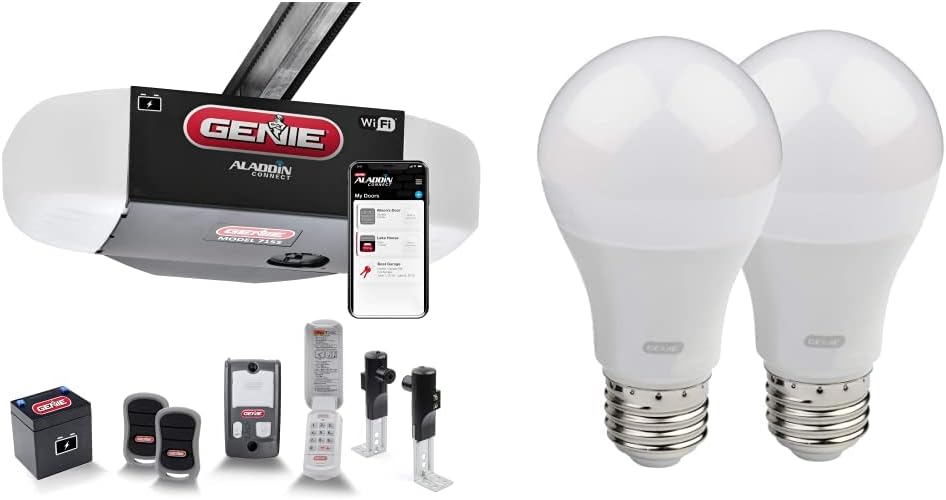 Smart Garage Door Opener with WiFi and Battery Backup, 2 Pack LED Light Bulb 4000K U196659