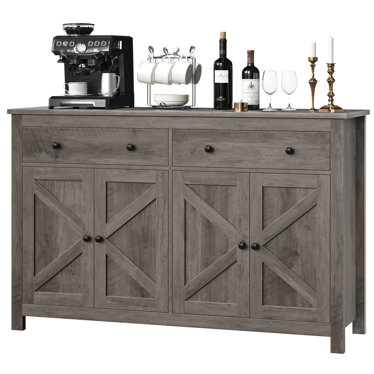 Brown 4-Door 2-Drawer Wood Buffet Cabinet G979