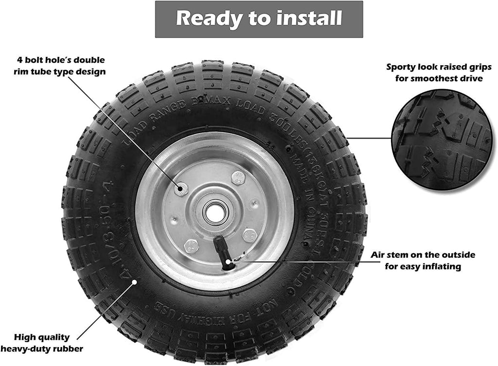 4 Pack Pneumatic Rubber Wheels with 5/8 Center Bearing U280419