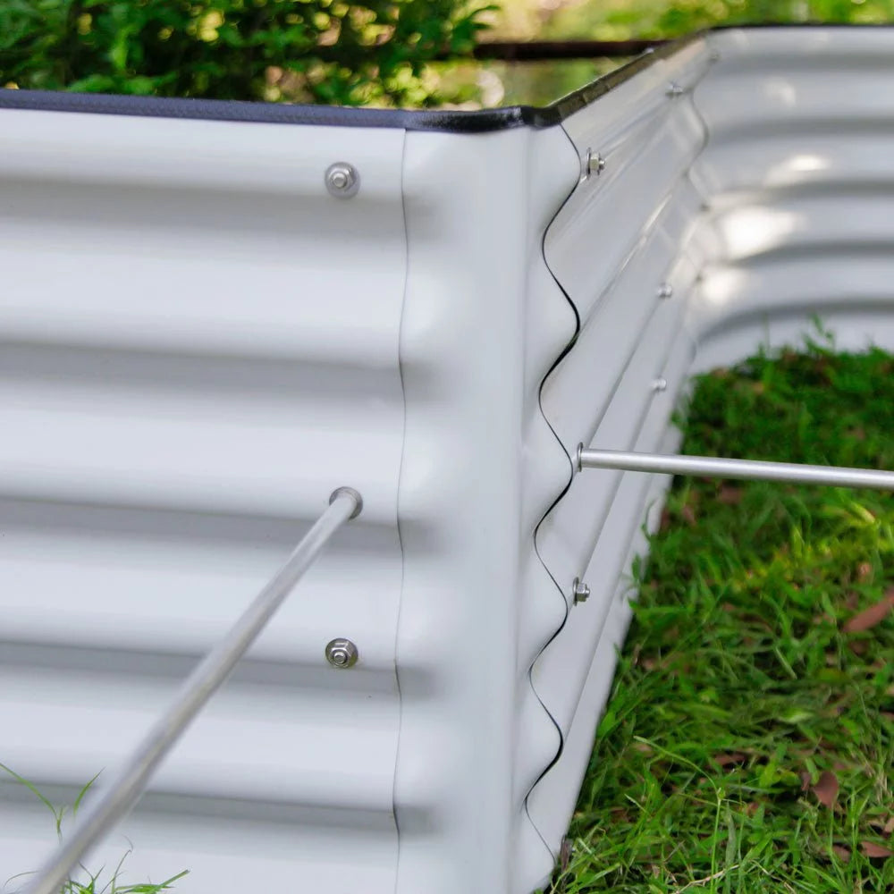 17" Tall L-Shaped Modular Corrugated Metal Raised Garden Beds Grey N916