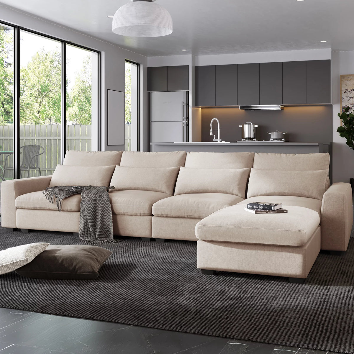 Modern L-Shape Feather Filled Sectional Sofa with Reversible Chaise G36843