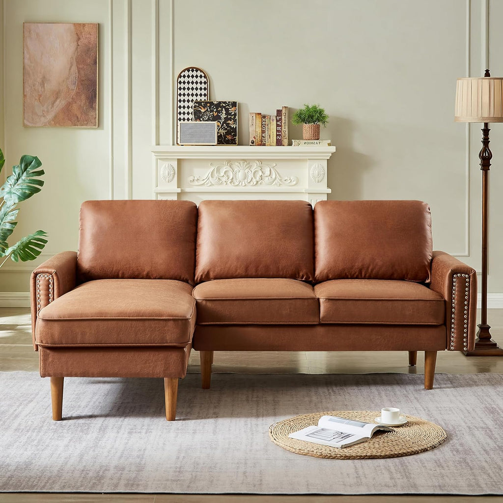 Brown L-Shape Sofa Couch with Suede Fabric U19157