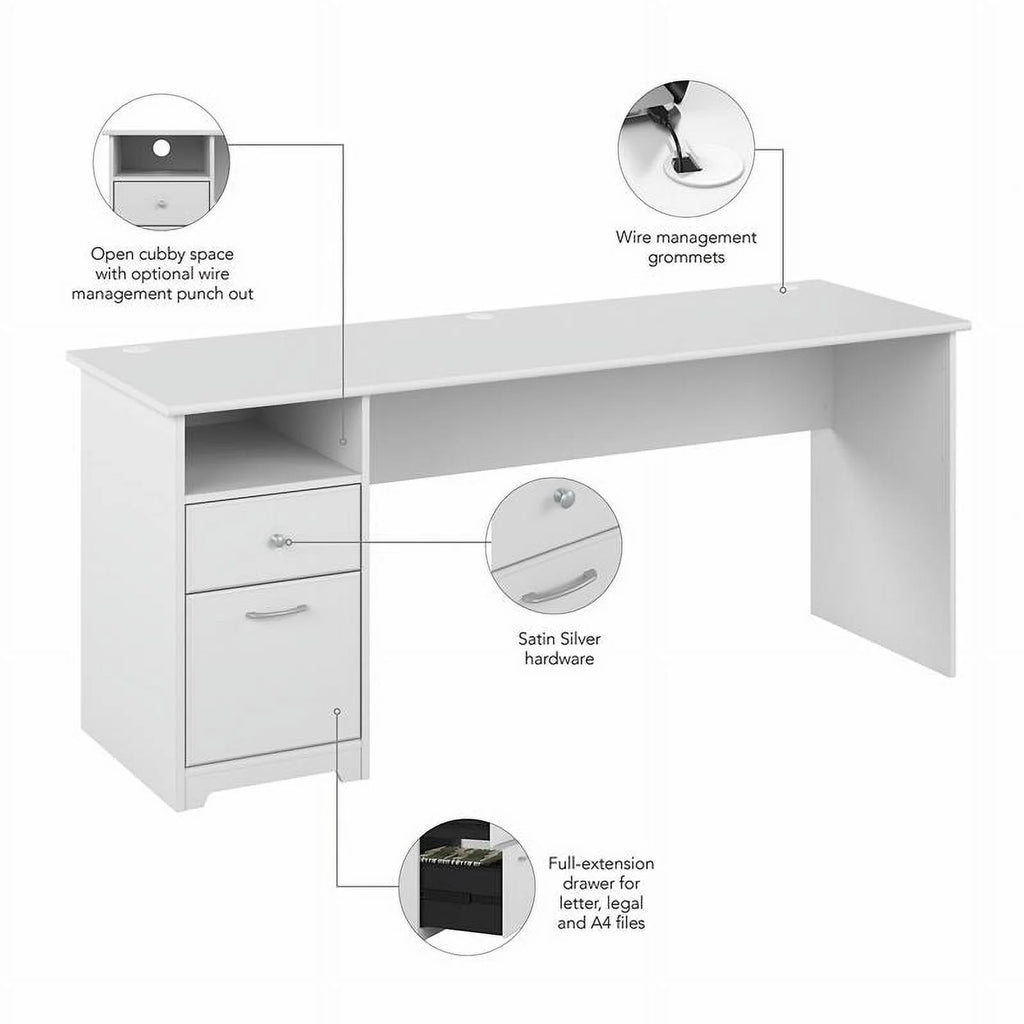 White Engineered Wood Computer Desk with Drawers K180