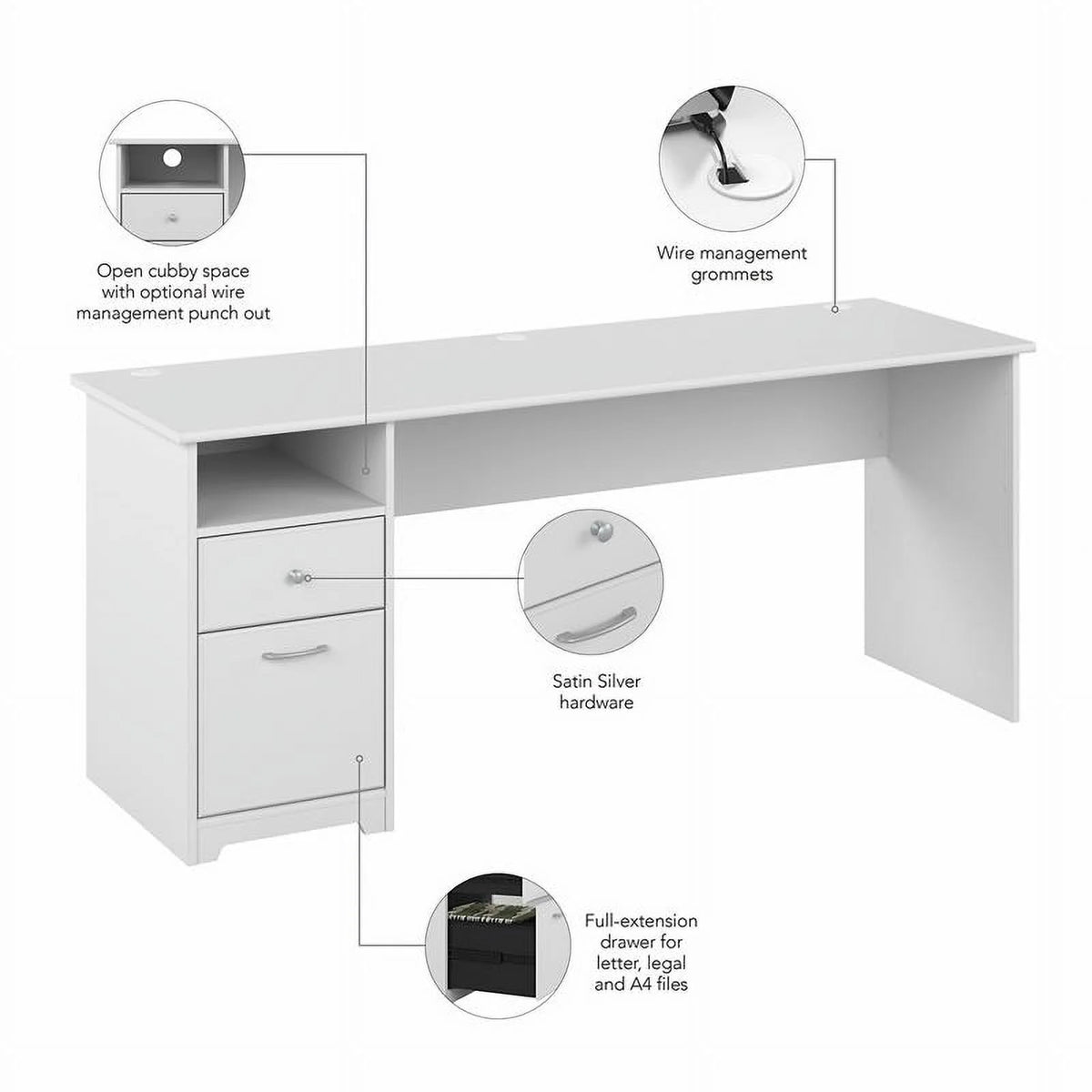 White Engineered Wood Computer Desk with Drawers K180