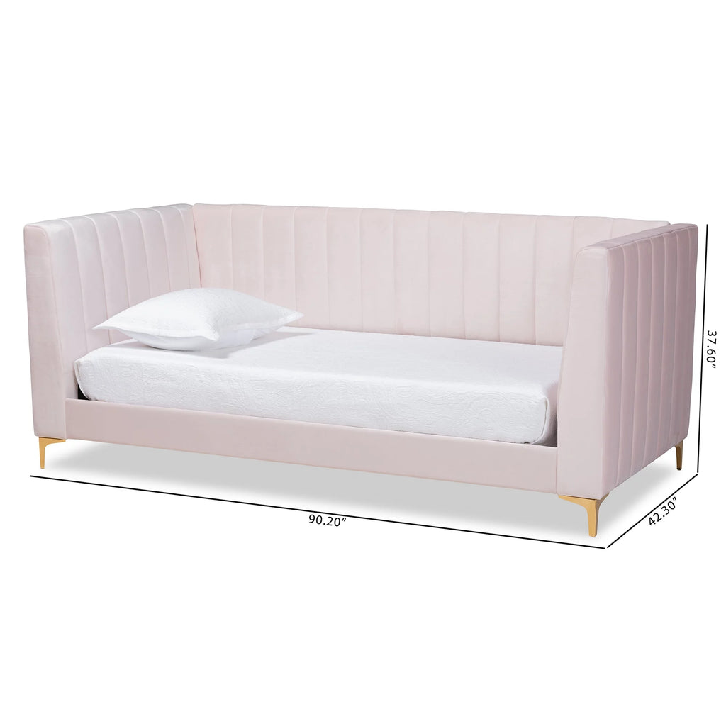 Light Pink Velvet Upholstered Gold Finished Twin Daybed Z17436