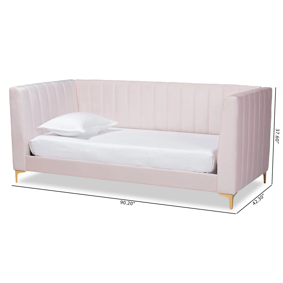 Light Pink Velvet Upholstered Gold Finished Twin Daybed Z17436