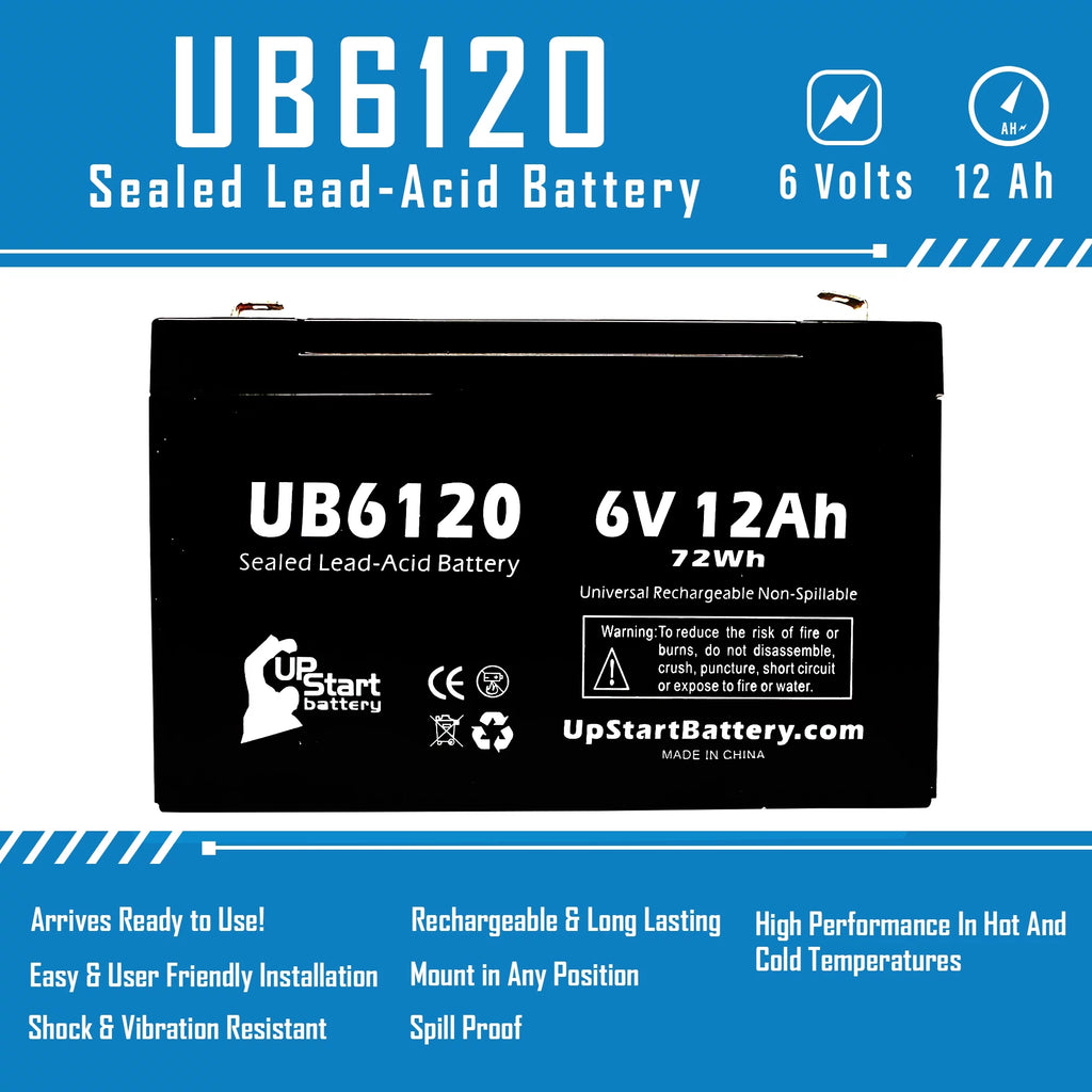 6V 12Ah Sealed Lead Acid Battery with F1 to F2 Terminal Adapters C296405