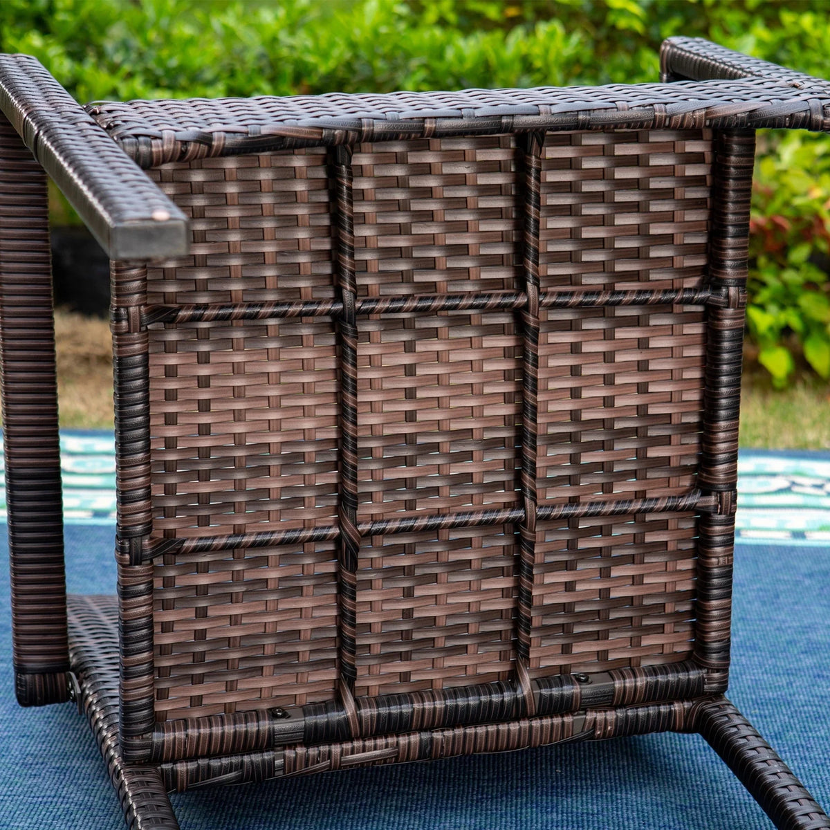 7-Piece Outdoor Patio Dining Set with Metal Table and 6 Rattan Cushioned Armchairs, Navy Blue A1345